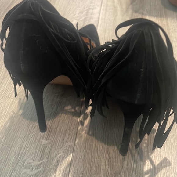 Shlekh Fringe suede Black 5"High Stiletto Heel Pointy Toe Shoes WOMEN Size 8 - Picture 4 of 8